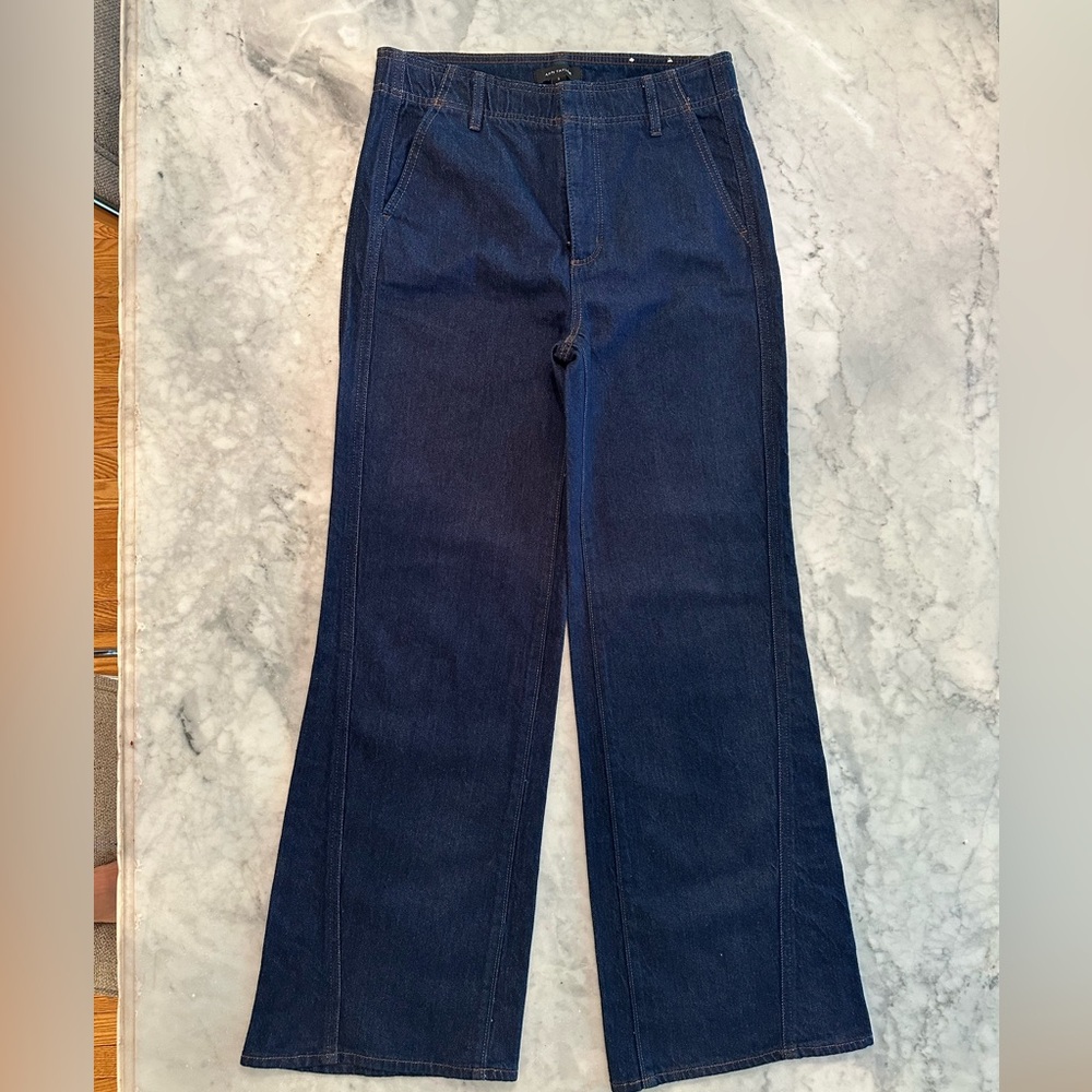NWT Ann Taylor The Seamed Wide-Leg Trouser Jean Classic Rinse Dark Blue - Picture 3 of 10